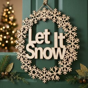 Christmas Door Hanger Sign, 3D Winter Forest Cabin Art