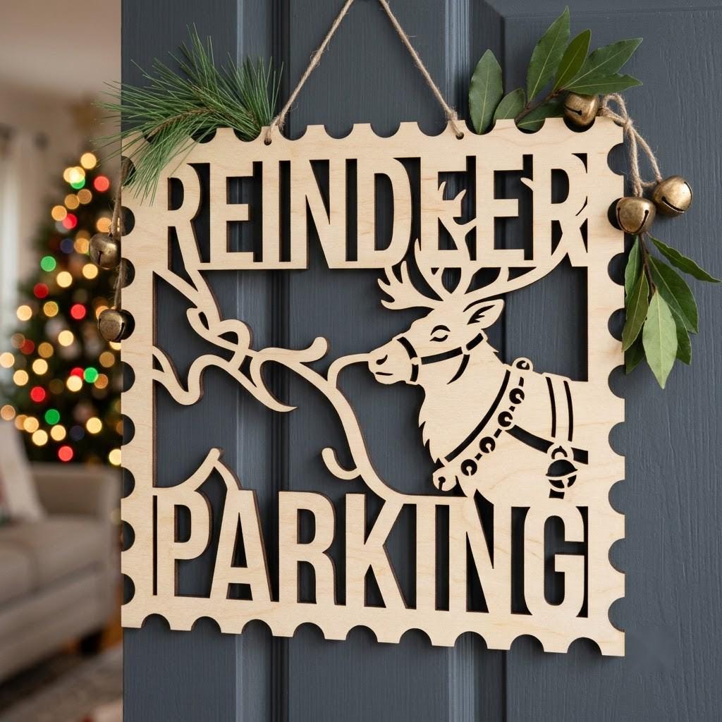 Christmas Door Hanger Sign, 3D Winter Forest Cabin Art