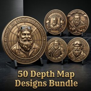 Christmas Engraving Challenge Coin, Santa Laser Relief File, North Pole Bundle