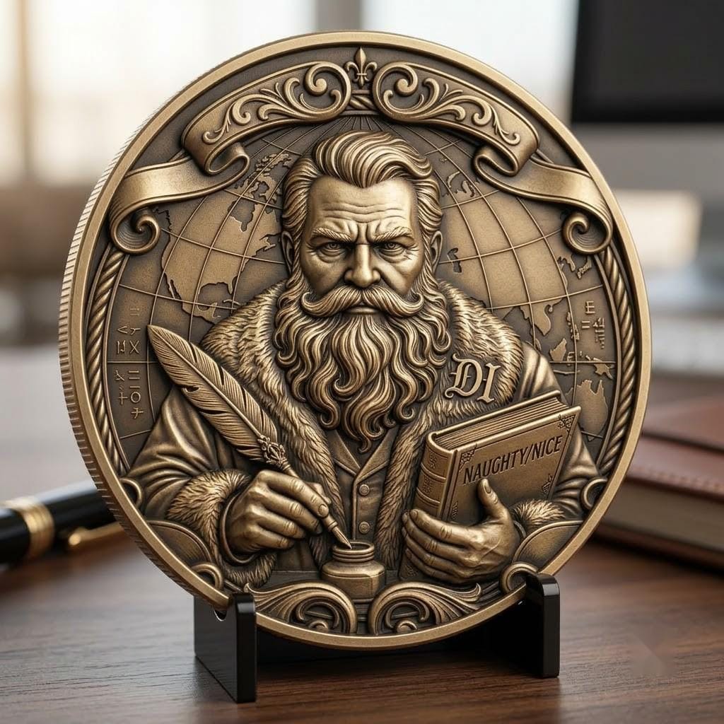 Christmas Engraving Challenge Coin, Santa Laser Relief File, North Pole Bundle