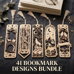 Christmas Forest Bookmark File, Multi Layered Reindeer And Cabin Design