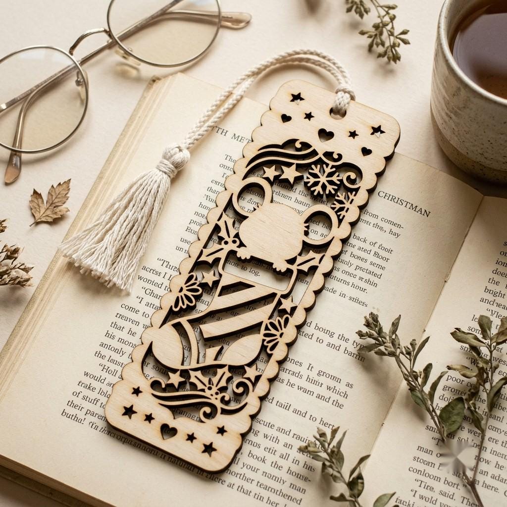 Christmas Forest Bookmark File, Multi Layered Reindeer And Cabin Design