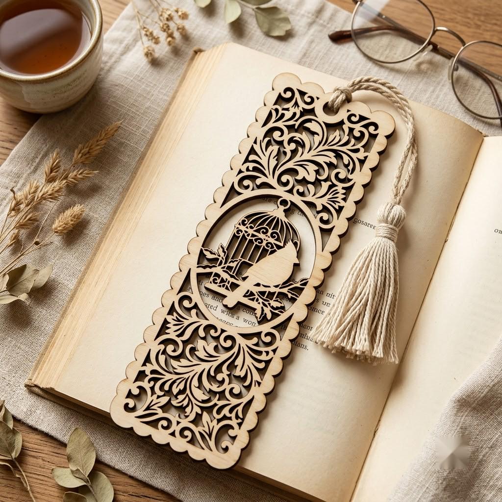 Christmas Forest Bookmark File, Multi Layered Reindeer And Cabin Design