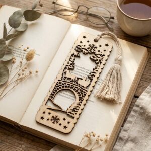 Christmas Forest Bookmark File, Multi Layered Reindeer And Cabin Design