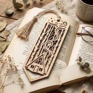 Christmas Forest Bookmark File, Multi Layered Reindeer And Cabin Design