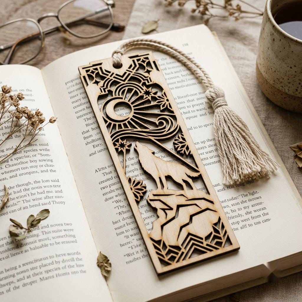 Christmas Forest Bookmark File, Multi Layered Reindeer And Cabin Design