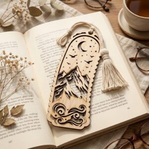 Christmas Forest Bookmark File, Multi Layered Reindeer And Cabin Design