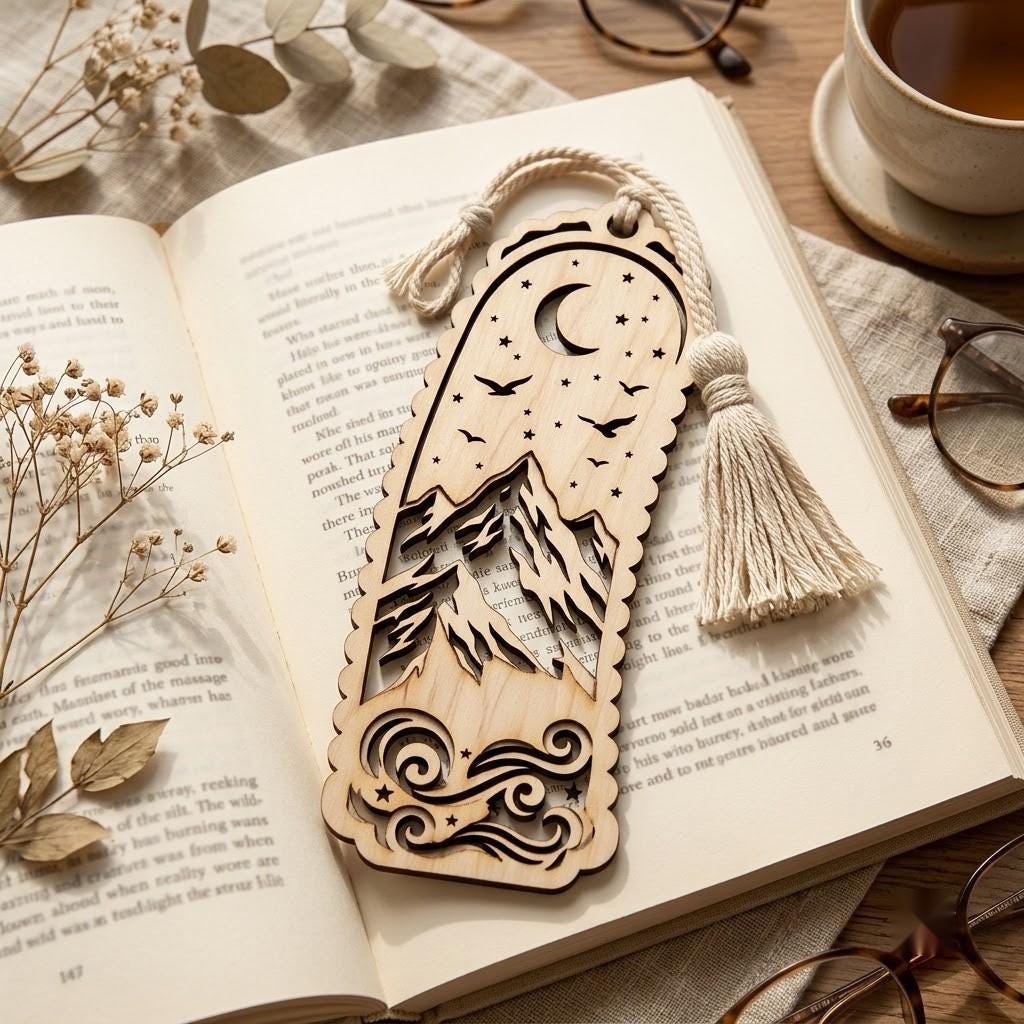 Christmas Forest Bookmark File, Multi Layered Reindeer And Cabin Design