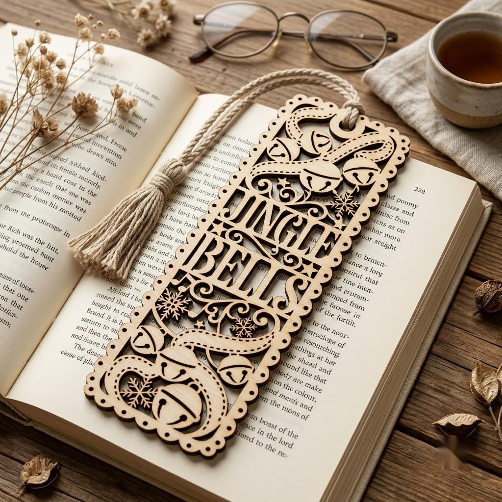 Christmas Forest Bookmark File, Multi Layered Reindeer And Cabin Design