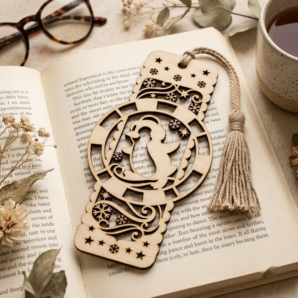 Christmas Forest Bookmark File, Multi Layered Reindeer And Cabin Design