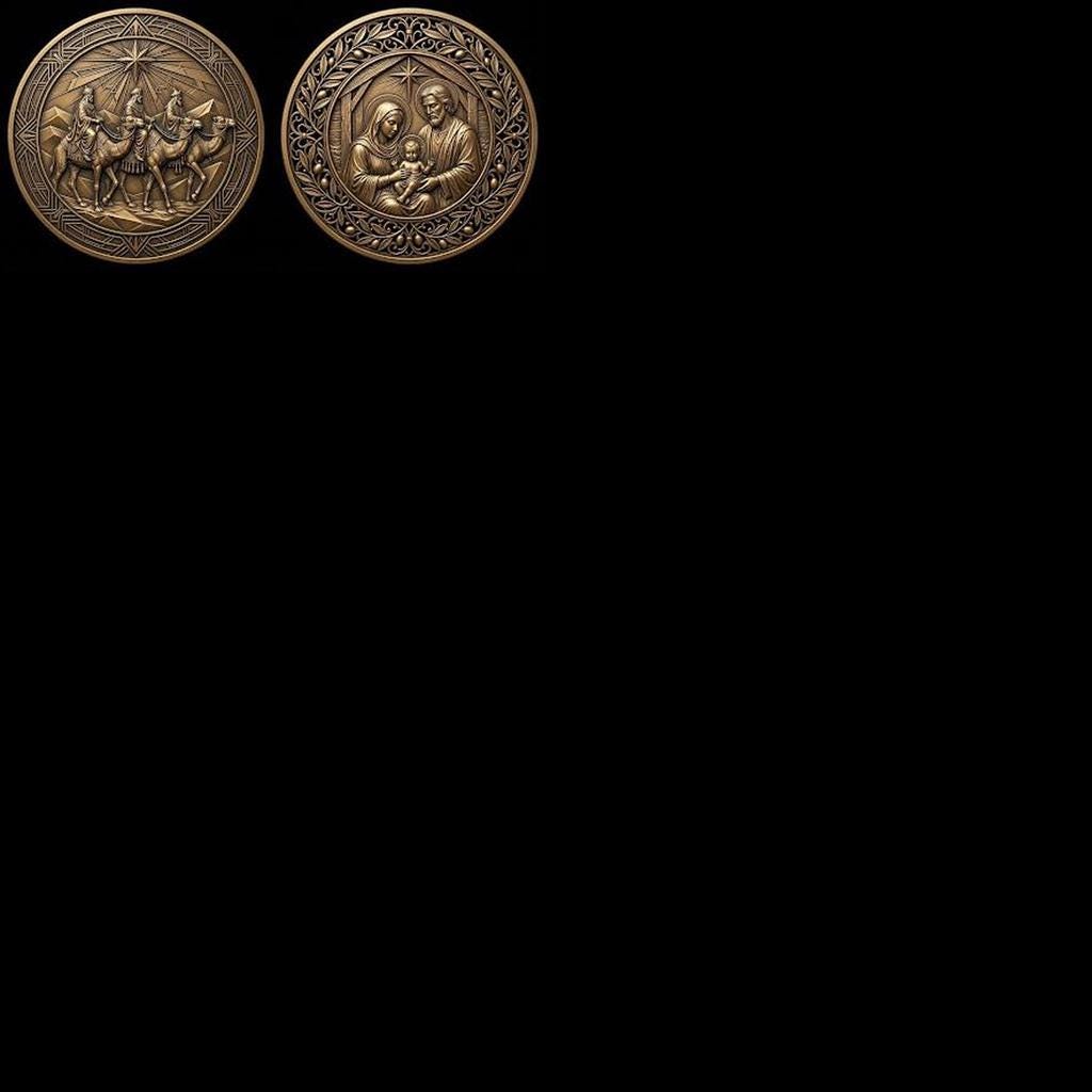 Christmas Nativity Coin Depth Map, Religious Star Relief Laser Engraving PNG