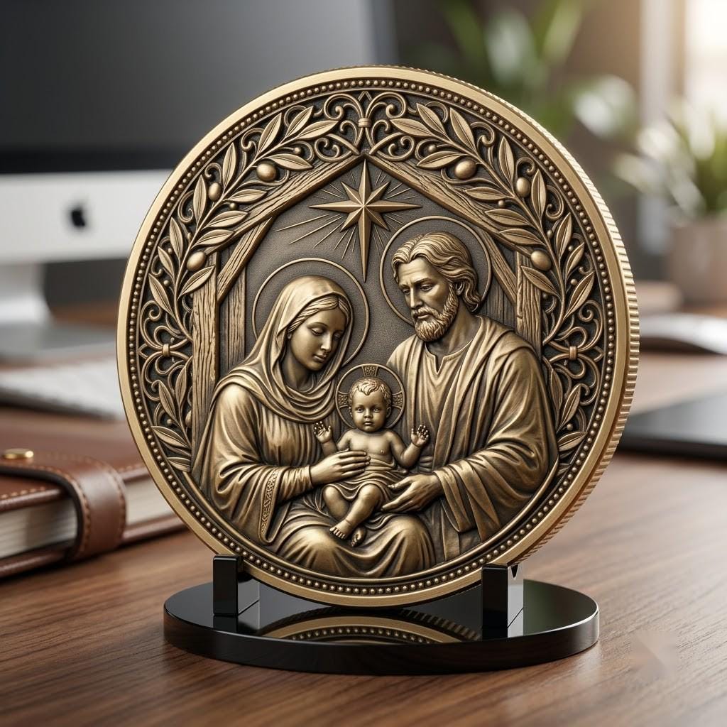 Christmas Nativity Coin Depth Map, Religious Star Relief Laser Engraving PNG