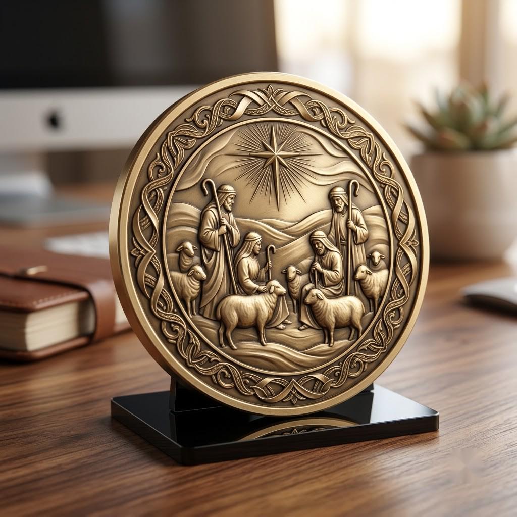 Christmas Nativity Coin Depth Map, Religious Star Relief Laser Engraving PNG