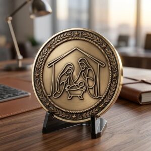 Christmas Nativity Coin Laser Engraving File, 3D Faith Relief PNG Bundle
