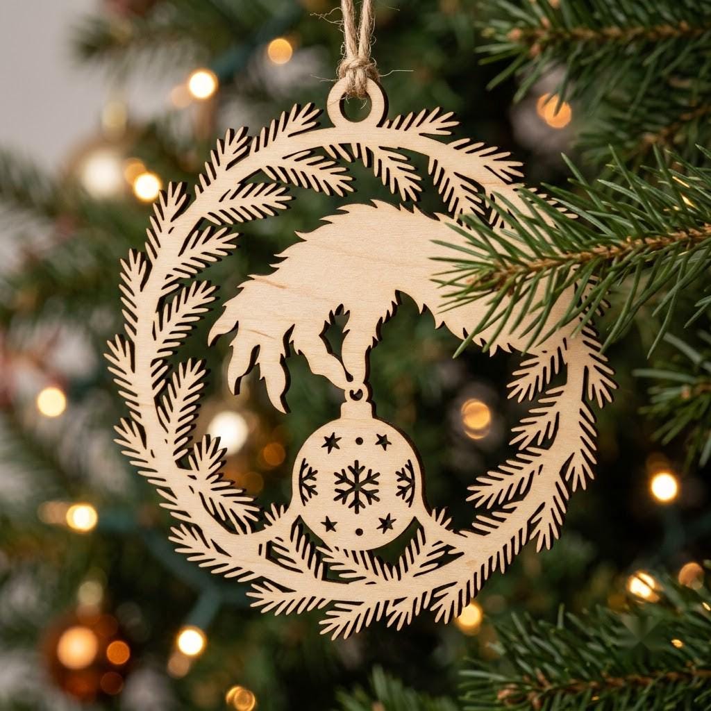 Christmas Ornament Bundle, Winter Forest Reindeer, Layered Mountain Tree Decor