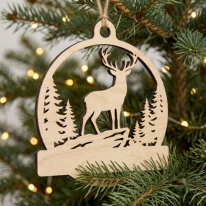 Christmas Ornament Bundle, Winter Forest Reindeer, Layered Mountain Tree Decor