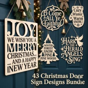 Christmas Ornament Svg Bundle, Laser Cut File, Classic Carol Lyrics Door Hanger, Typography Bauble Star And Bell Sign Designs