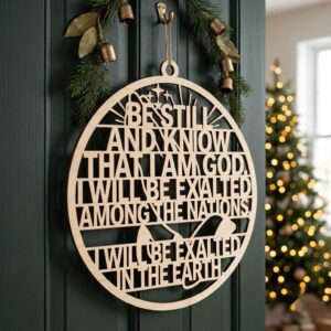 Christmas Ornament Svg Bundle, Laser Cut File, Classic Carol Lyrics Door Hanger, Typography Bauble Star And Bell Sign Designs