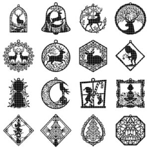Christmas Ornament Svg, Laser Cut Reindeer Bundle, Woodland Forest Silhouette Files, Winter Snowflake Layered Decor, 34 Designs