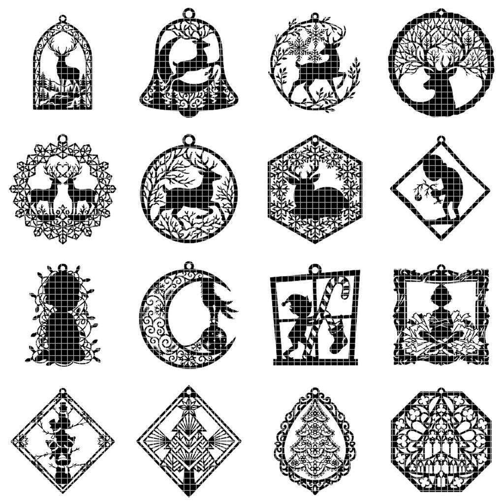 Christmas Ornament Svg, Laser Cut Reindeer Bundle, Woodland Forest Silhouette Files, Winter Snowflake Layered Decor, 34 Designs