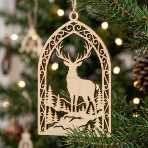 Christmas Ornament Svg, Laser Cut Reindeer Bundle, Woodland Forest Silhouette Files, Winter Snowflake Layered Decor, 34 Designs