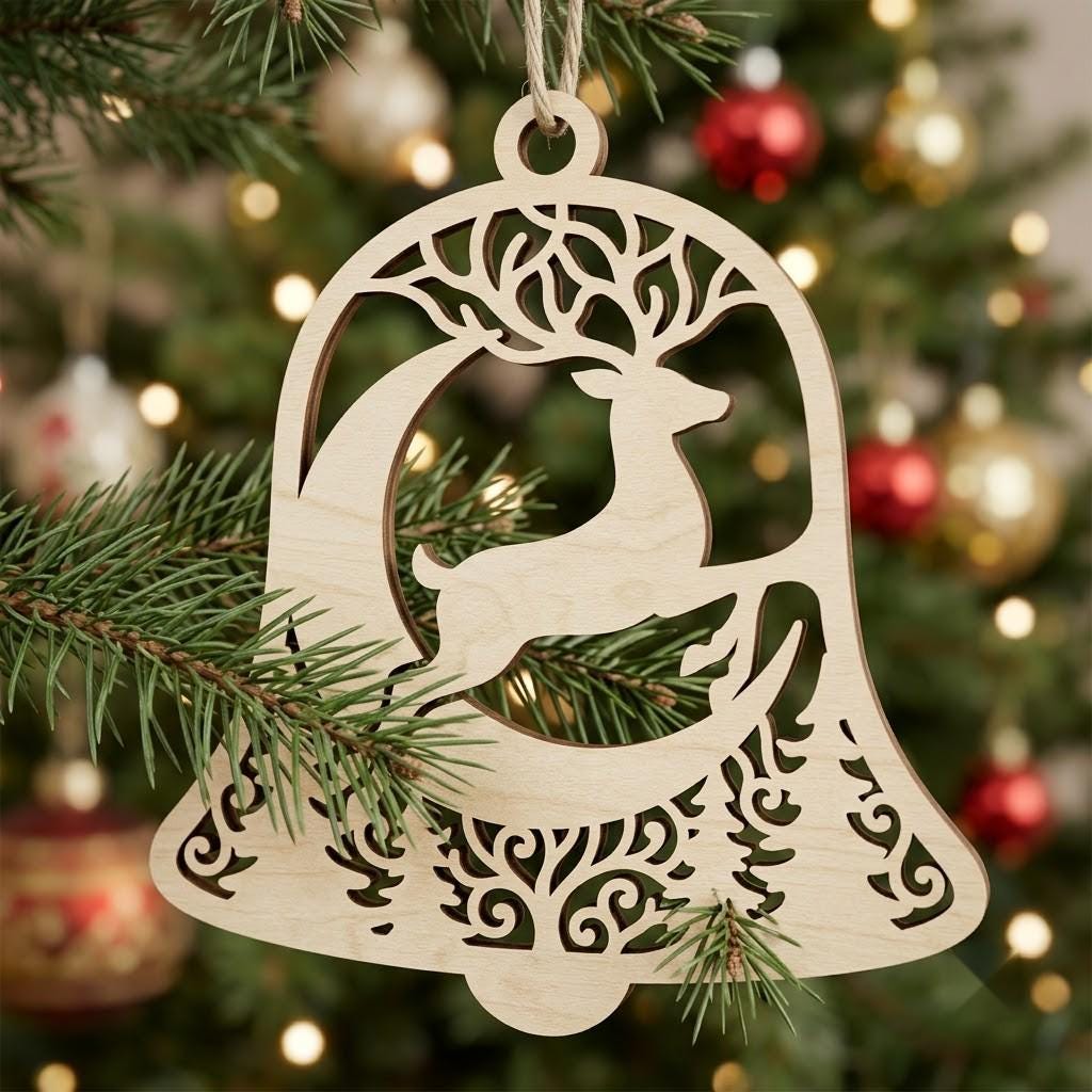 Christmas Ornament Svg, Laser Cut Reindeer Bundle, Woodland Forest Silhouette Files, Winter Snowflake Layered Decor, 34 Designs