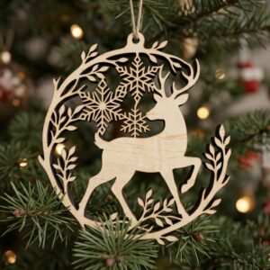 Christmas Ornament Svg, Laser Cut Reindeer Bundle, Woodland Forest Silhouette Files, Winter Snowflake Layered Decor, 34 Designs