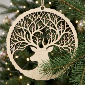 Christmas Ornament Svg, Laser Cut Reindeer Bundle, Woodland Forest Silhouette Files, Winter Snowflake Layered Decor, 34 Designs