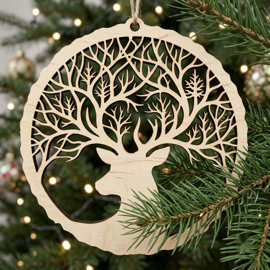 Christmas Ornament Svg, Laser Cut Reindeer Bundle, Woodland Forest Silhouette Files, Winter Snowflake Layered Decor, 34 Designs