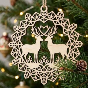 Christmas Ornament Svg, Laser Cut Reindeer Bundle, Woodland Forest Silhouette Files, Winter Snowflake Layered Decor, 34 Designs