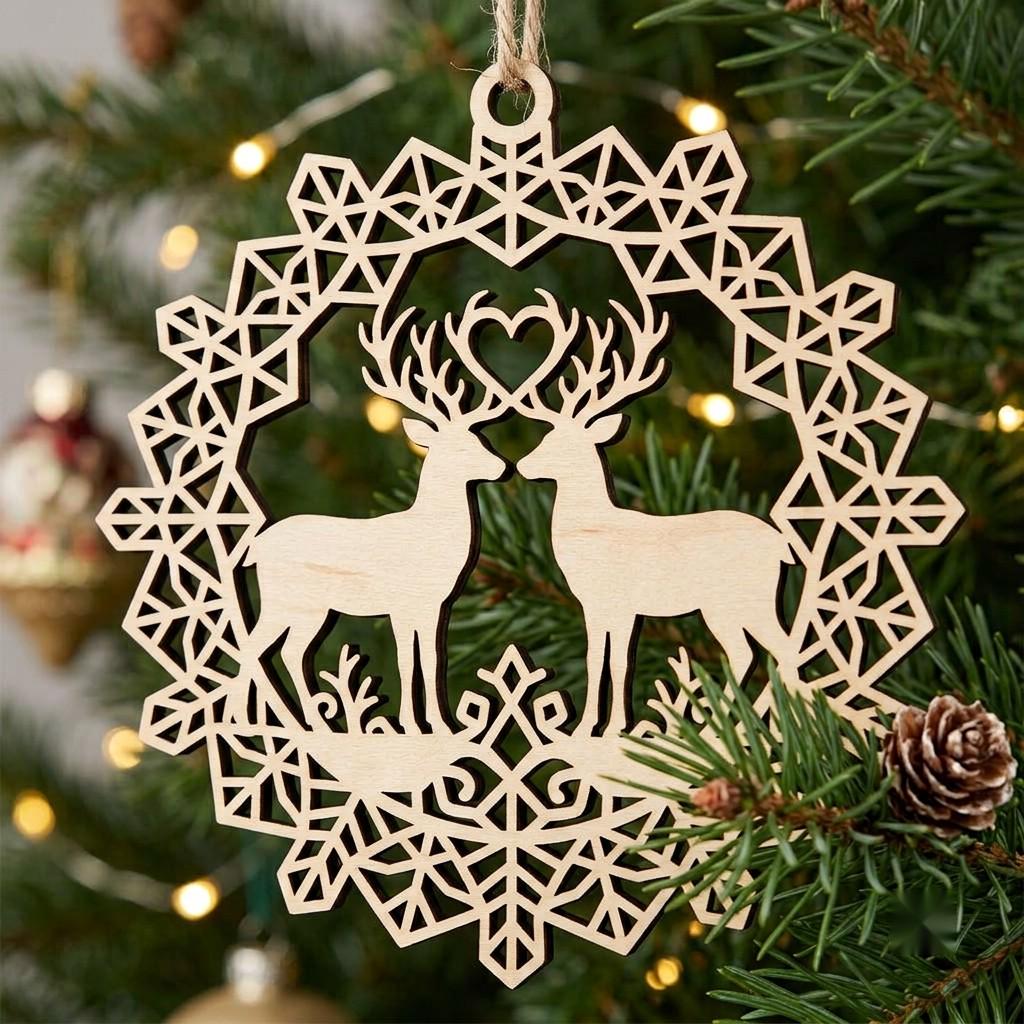 Christmas Ornament Svg, Laser Cut Reindeer Bundle, Woodland Forest Silhouette Files, Winter Snowflake Layered Decor, 34 Designs
