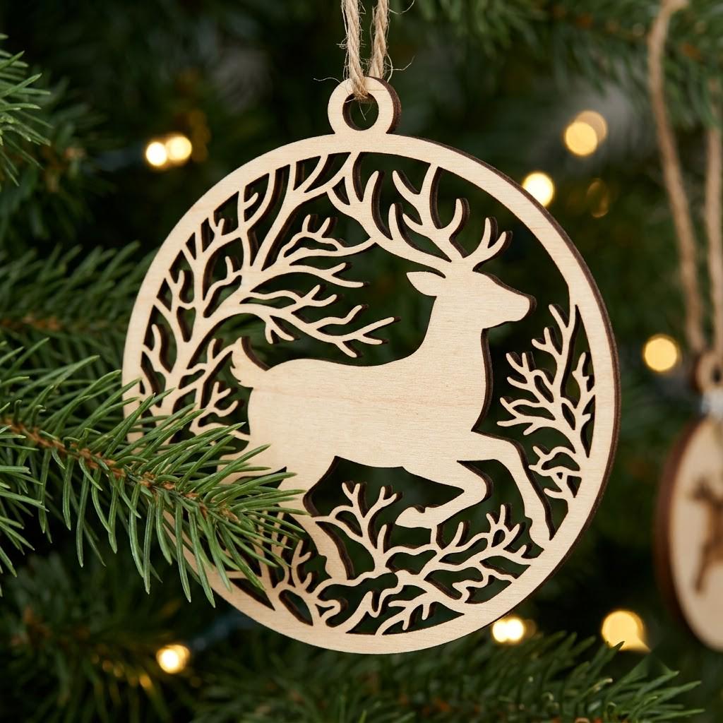 Christmas Ornament Svg, Laser Cut Reindeer Bundle, Woodland Forest Silhouette Files, Winter Snowflake Layered Decor, 34 Designs