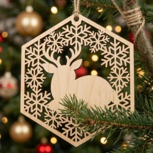 Christmas Ornament Svg, Laser Cut Reindeer Bundle, Woodland Forest Silhouette Files, Winter Snowflake Layered Decor, 34 Designs