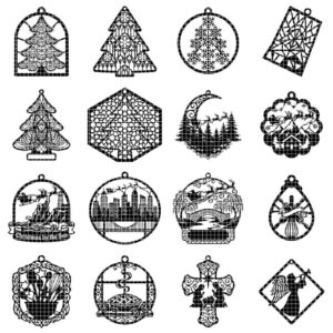 Christmas Reindeer Ornament Bundle, Winter Forest Silhouette, Layered Snowflake Design