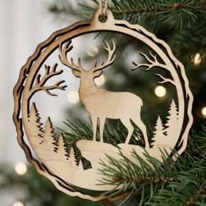 Christmas Reindeer Ornament Bundle, Winter Forest Silhouette, Layered Snowflake Design
