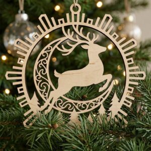 Christmas Reindeer Ornament Bundle, Winter Forest Silhouette, Layered Snowflake Design