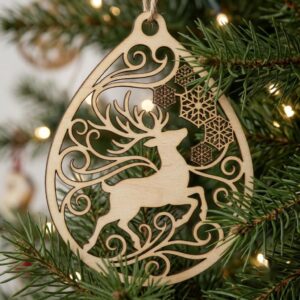 Christmas Reindeer Ornament Bundle, Winter Forest Silhouette, Layered Snowflake Design