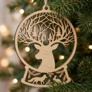 Christmas Reindeer Ornament Bundle, Winter Forest Silhouette, Layered Snowflake Design