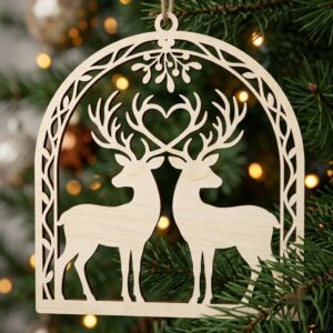 Christmas Reindeer Ornament Bundle, Winter Forest Silhouette, Layered Snowflake Design