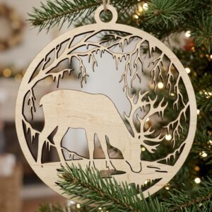 Christmas Reindeer Ornament Bundle, Winter Forest Silhouette, Layered Snowflake Design