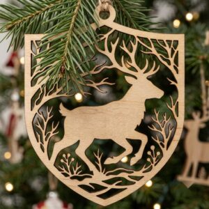 Christmas Reindeer Ornament Bundle, Winter Forest Silhouette, Layered Snowflake Design
