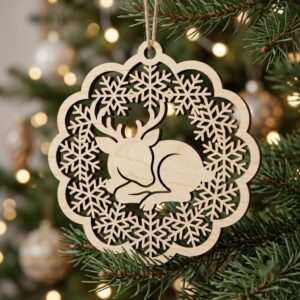 Christmas Reindeer Ornament Bundle, Winter Forest Silhouette, Layered Snowflake Design