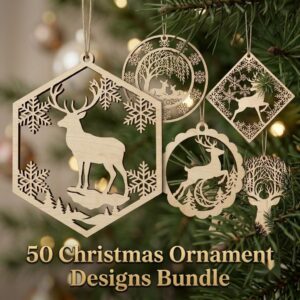 Christmas Reindeer Ornament Bundle, Woodland Deer, Winter Forest, 50 Designs