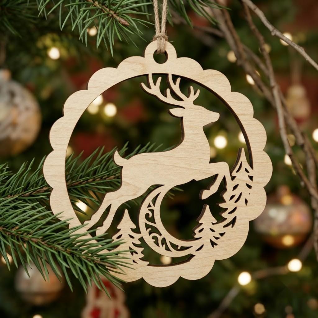 Christmas Reindeer Ornament Bundle, Woodland Deer, Winter Forest, 50 Designs
