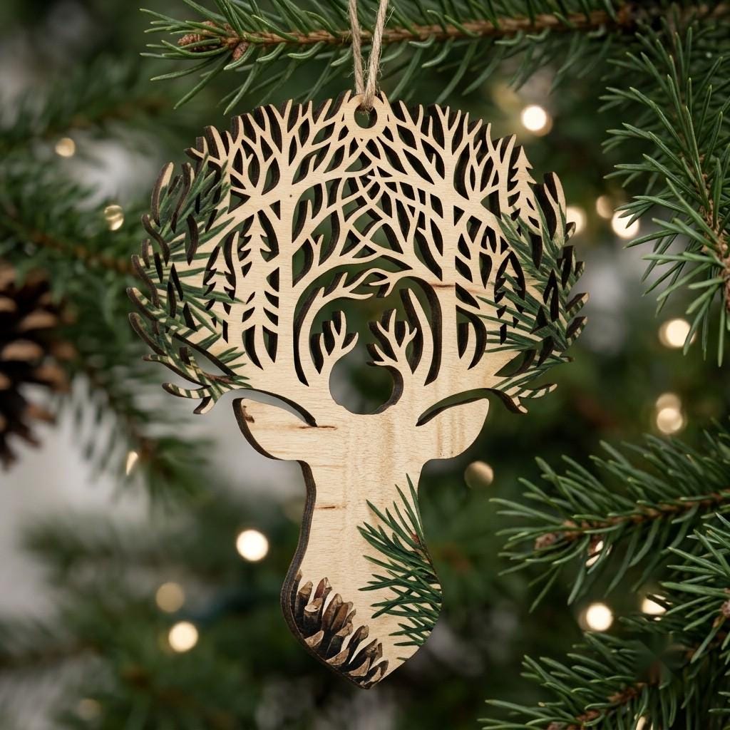 Christmas Reindeer Ornament Bundle, Woodland Deer, Winter Forest, 50 Designs