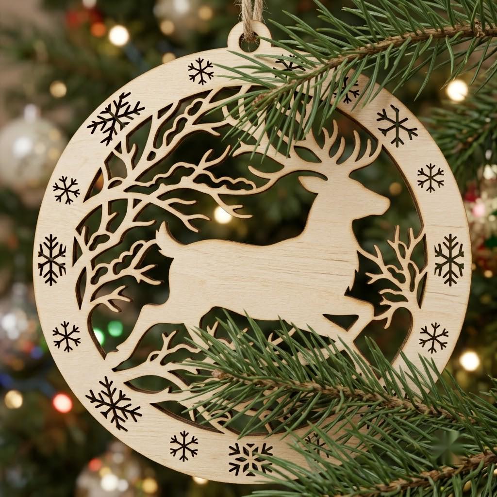 Christmas Reindeer Ornament Bundle, Woodland Deer, Winter Forest, 50 Designs