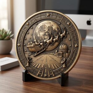 Christmas Santa Sleigh Laser Engraving File, Challenge Coin Relief Art