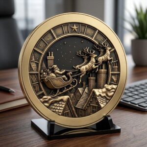 Christmas Santa Sleigh Laser Engraving File, Challenge Coin Relief Art