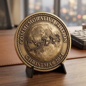 Christmas Santa Sleigh Laser Engraving File, Challenge Coin Relief Art