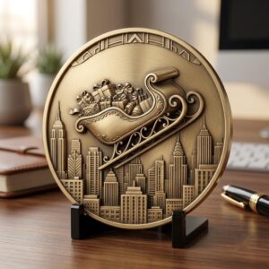 Christmas Santa Sleigh Laser Engraving File, Challenge Coin Relief Art